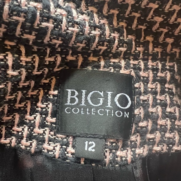 Bigio Collection Pink/black 3 Button Blazer Lined Fringed Edges Size 12 - Picture 4 of 4